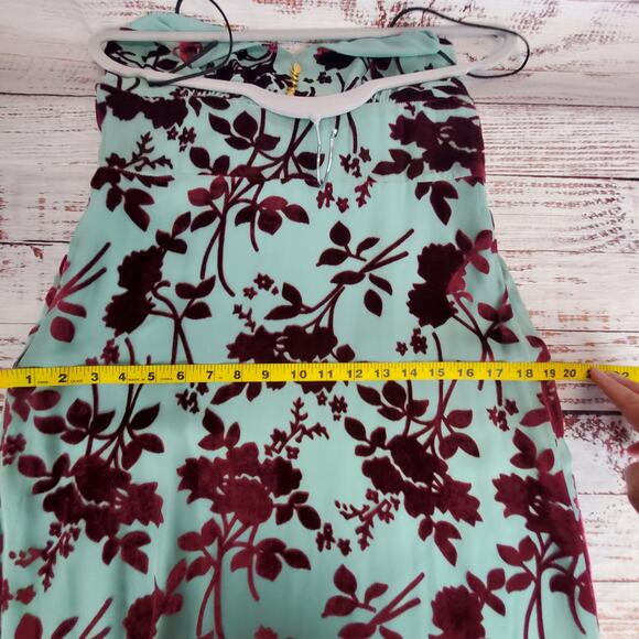 Yigal Azrouel Y2K Silk Blend Slip Dress 6 Elegant Teal w/ Plum Velvet Floral NWT - Picture 15 of 16